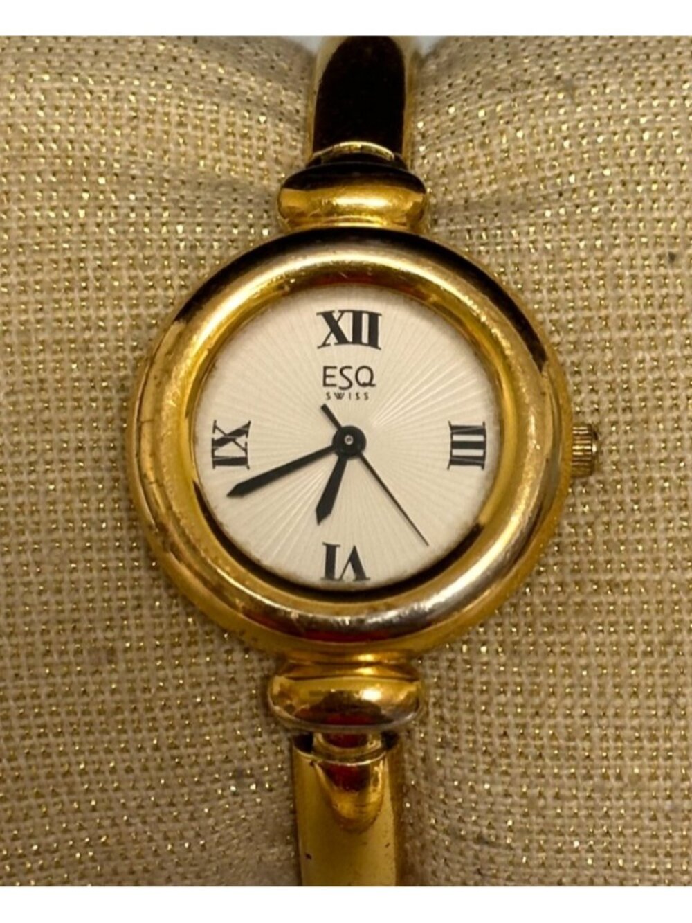 ESQ Swiss Women Watch Gold Tone Bangle Band 25MM Round Dial New Battery 6"